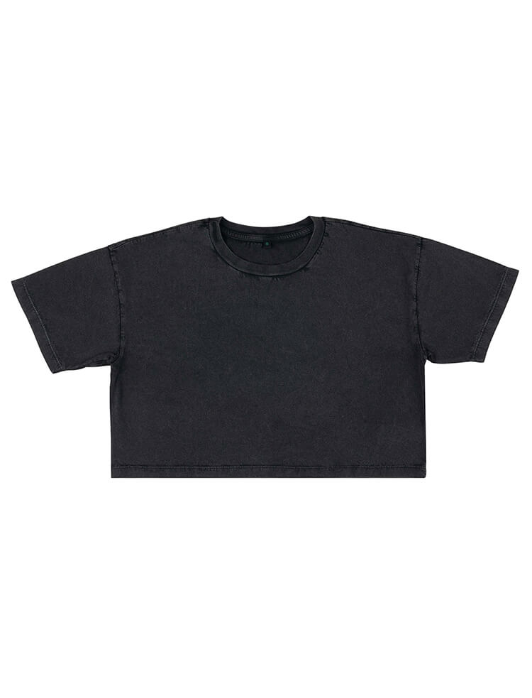 EP26 CAMISETA DE MUJER MUY CORTA DE CORTE SUELTO Stone Wash Black