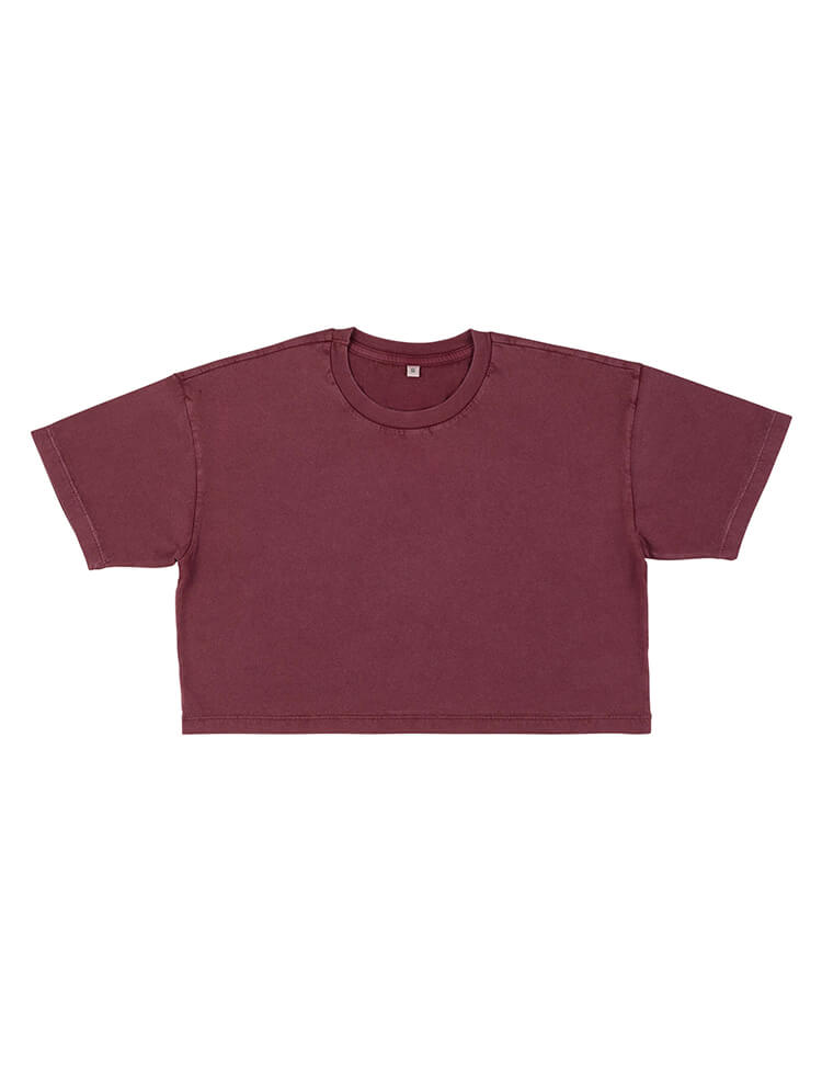 EP26 CAMISETA DE MUJER MUY CORTA DE CORTE SUELTO Stone Wash Burgundy