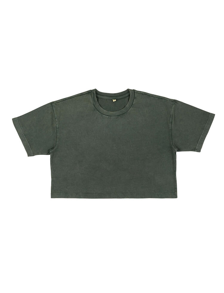 EP26 CAMISETA DE MUJER MUY CORTA DE CORTE SUELTO Stone Wash Green