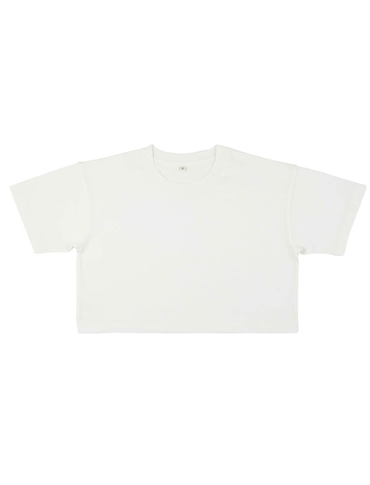 EP26 CAMISETA DE MUJER MUY CORTA DE CORTE SUELTO Stone Wash White