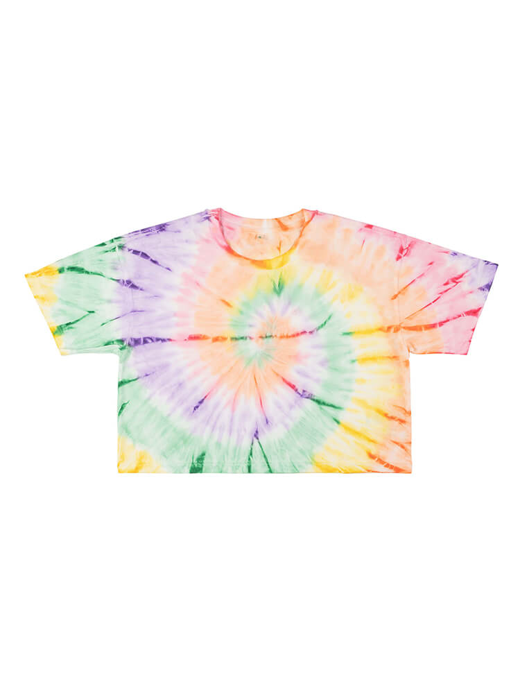 EP26 CAMISETA DE MUJER MUY CORTA DE CORTE SUELTO Tie Dye Rainbow
